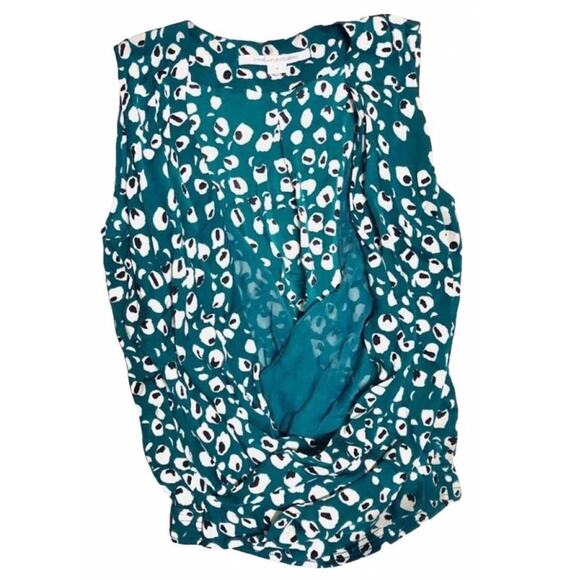 DvF Diane Turquoise Green Polka Dot Printed Silk Double Deep VNeck Layer Tank 4 - Picture 9 of 9